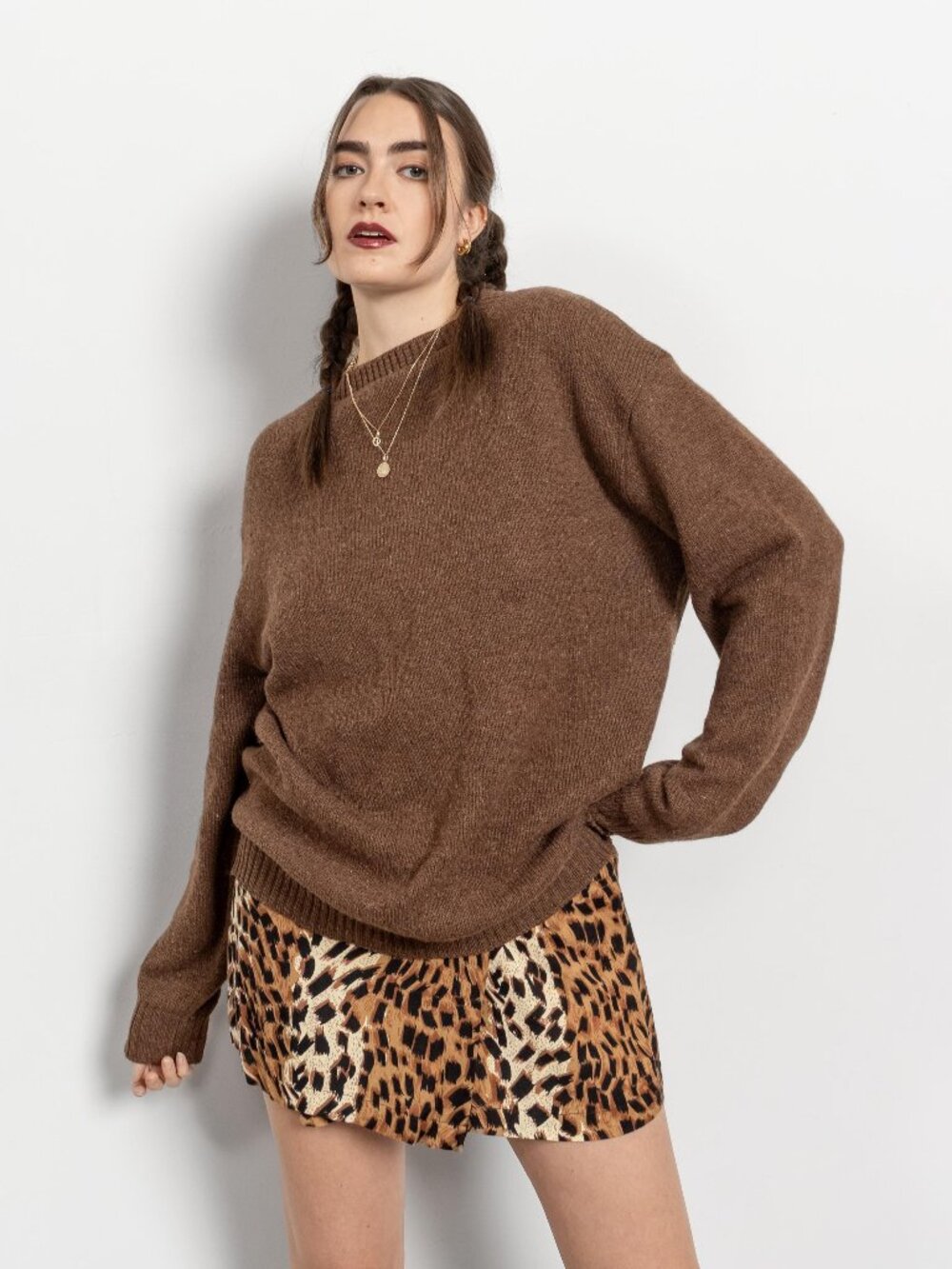 BROWN WOOL SWEATER Vintage Knit Pullover Jumper Oversize / Large Xl